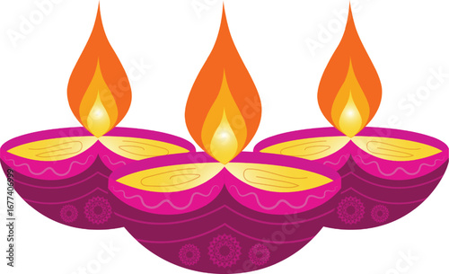 Lit Diwali Oil Lamps – Festival of Lights Vector Art