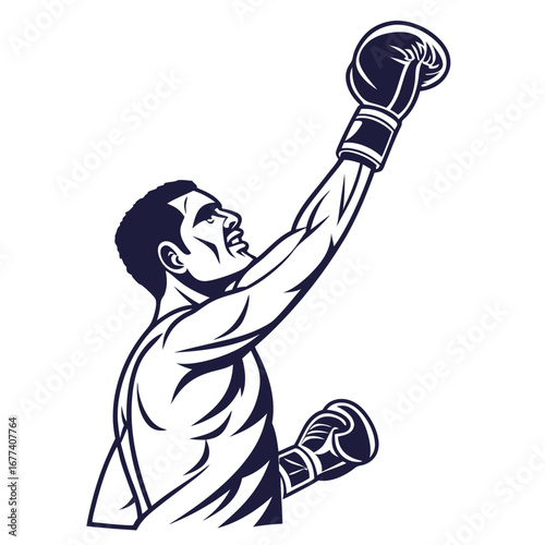 Boxer celebrating victory with raised fist boxing fighter