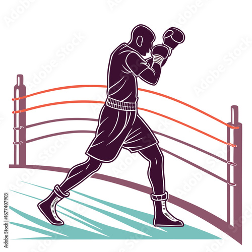Boxer in fighting stance within boxing ring fighter