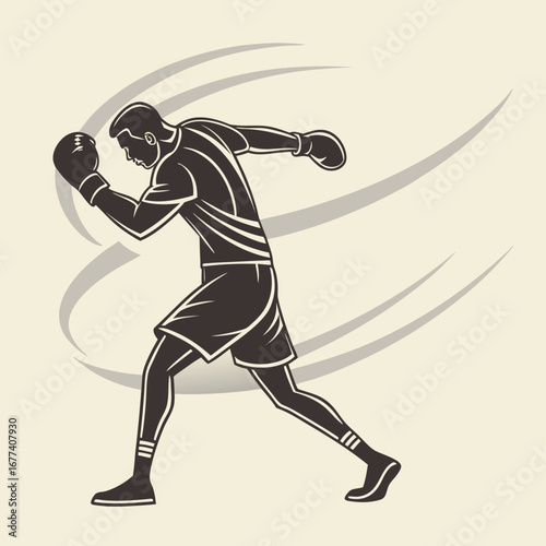 Boxer in motion with abstract speed lines boxing fighter