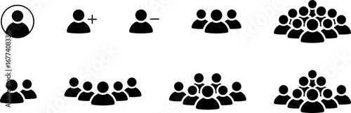 Set of people icon representing group size. Team people. User profile symbol. Group of people or group of users collection. Persons symbol. Employee people. Team worker. Vector