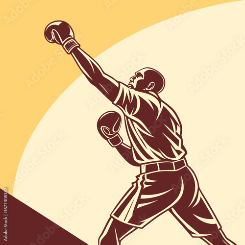 Boxer raising gloved fist in victory pose boxing fighter