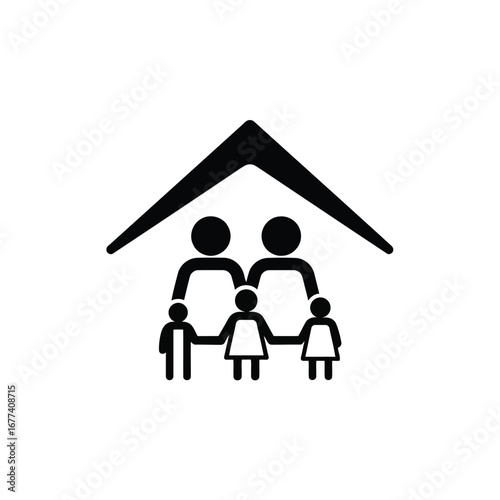 Photo of a family icon under a roof, symbolizing home and shelter