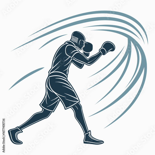 Boxer throwing a punch with abstract energy waves boxing