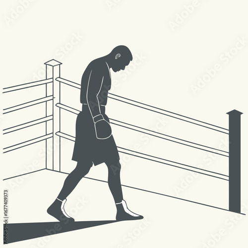 Boxer walking dejectedly in boxing ring fighter sport
