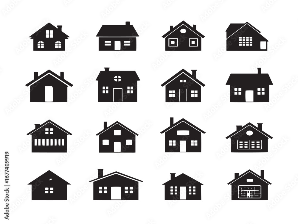 Fototapeta premium Professional Web Home Icons Collection Silhouette Vector Illustration 