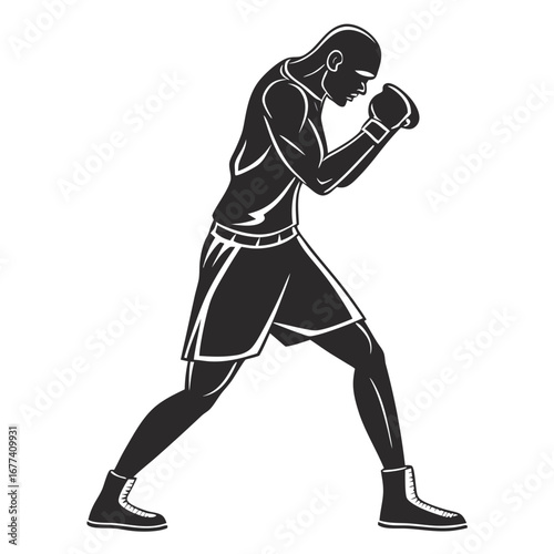 Silhouette of a boxer in a fighting stance boxing fighter