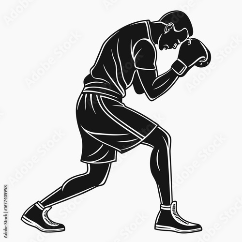 Silhouette of a boxer in a defensive stance boxing