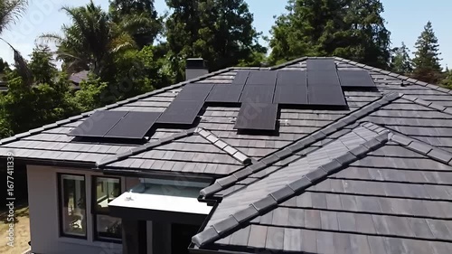 Wallpaper Mural Modern House Roof with Black Solar Panels Renewable Energy System Torontodigital.ca