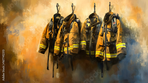 Digital art of firefighter jackets.