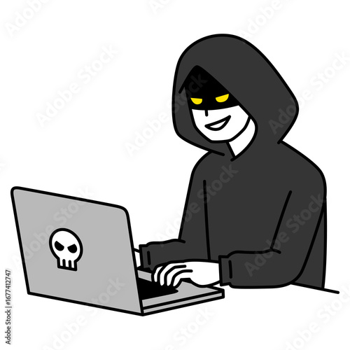 ノートパソコンに向かうハッカー