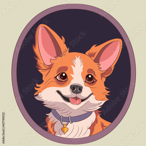 Colored Vector illustration of a smiling corgi portrait