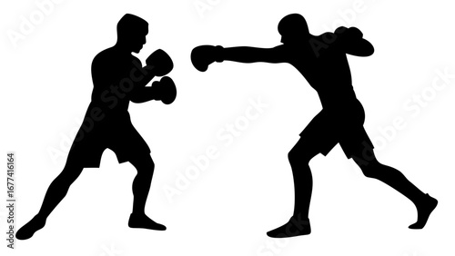 Shadow Boxing: Dynamic silhouettes of two boxers engage in a spirited match, capturing the essence of strength, agility, and the intensity of the fight. 