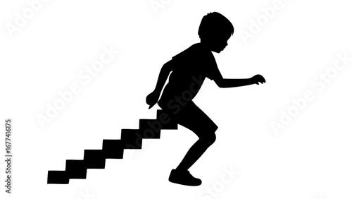 Climbing Dreams: A determined silhouette of a child ascends a staircase, symbolizing ambition and striving for the future.