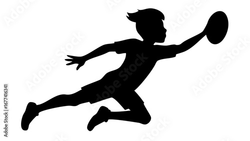 Silhouette of the Catch: A dynamic silhouette captures a young athlete mid-air, reaching for a football, embodying agility and determination in a classic play.