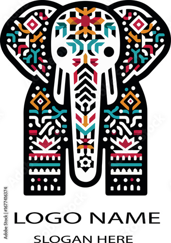Huichol elephant logo icon vector white background . 