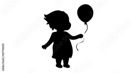Child with a balloon: A silhouetted image of a child happily holding a balloon. captures the essence of childhood joy and freedom. 