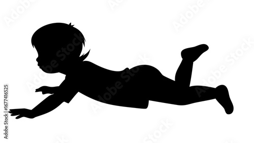 Crawling Baby Silhouette: A charming silhouette captures a baby, joyfully crawling, demonstrating early development and exploration, exuding the energy of new life.