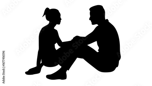 Intimate Encounter: A couple silhouette sits close, locked in an intimate moment that suggests connection and understanding. Their forms create a story of closeness, love and shared emotion. 