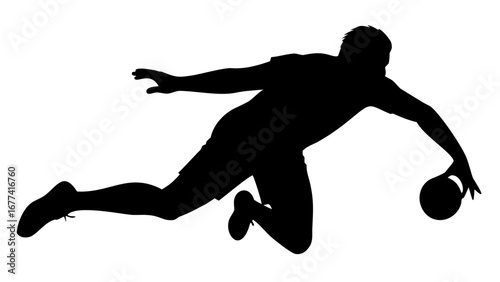 Silhouette in Action: A dynamic silhouette captures a moment of athletic prowess as a player dives, extending a hand towards a ball, showcasing the power of sportsmanship and determination.