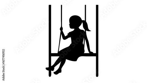 Silhouette of a Girl on Swing: A minimalist silhouette of a young girl enjoying a leisurely swing ride, evoking a sense of peace and simple pleasures.