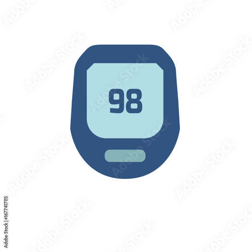 Blood glucose meter showing 98 mg/dL – digital diabetes device icon for health monitoring and medical awareness