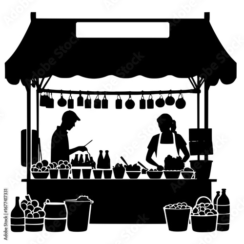 Vibrant farmer's market stand silhouette design