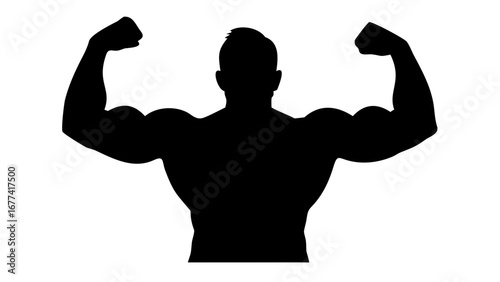 Strength Silhouette: A silhouette of a muscular person flexes, embodying power and athleticism in a minimalist aesthetic.