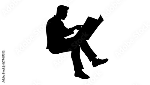Reading Silhouette: An individual immersed in focused reading, silhouetted against a clear background. Capture a moment of intellectual engagement.