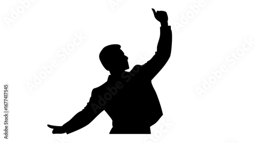 Silhouette of Triumph: A striking silhouette of a man, arms outstretched in a pose of triumph and victory, is a symbol of success, achievement, and ambition.