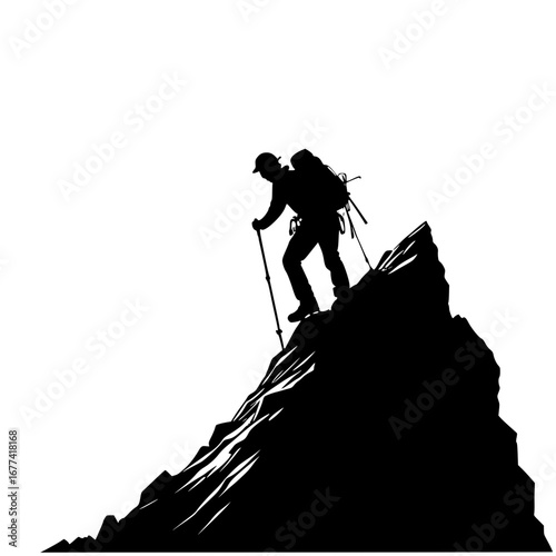 Climber conquering mountain peak silhouette design