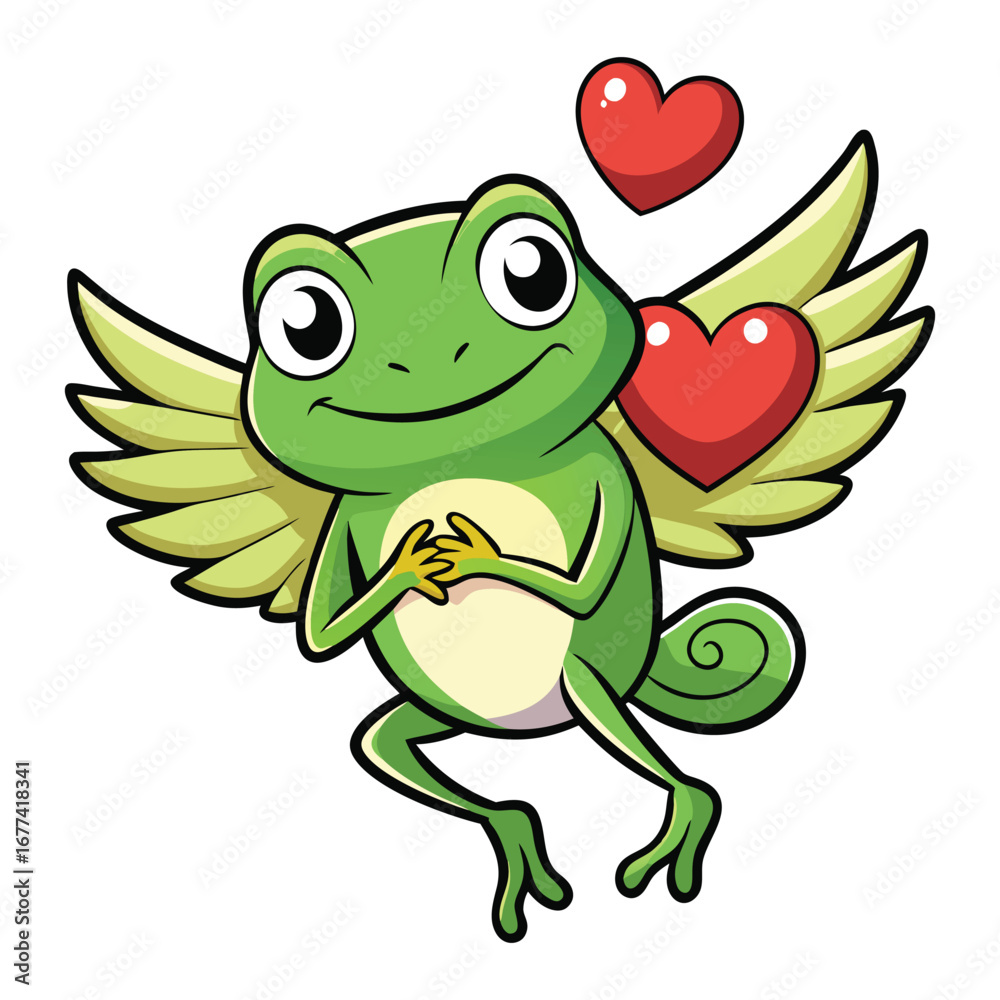 Fototapeta premium Frog Cupid with Wings and Hearts