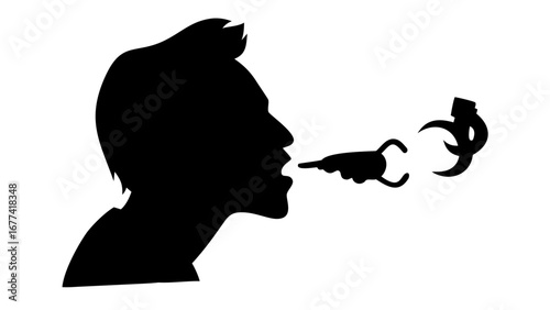 Silhouette of A Person with Covid-19 Elements: A stark silhouette of a person exhaling stylized elements representing the virus