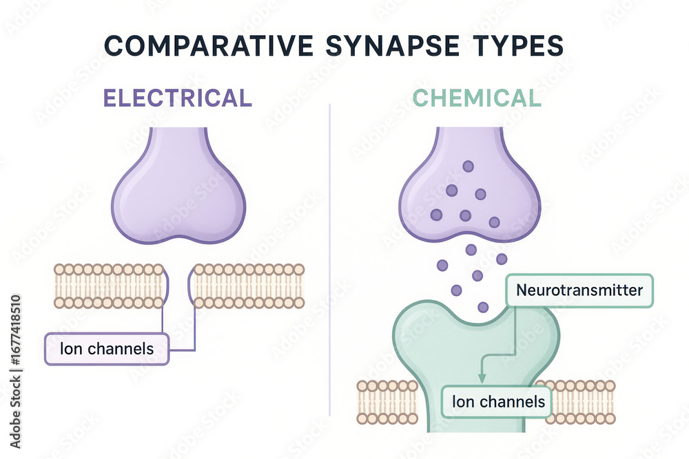 Obraz premium Comparative Synapse Types: Electrical vs. Chemical Illustration