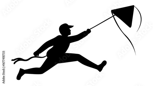Soaring Silhouette: A dynamic illustration captures the silhouette of a figure joyfully running and flying a kite, embodying freedom, childhood, and the exhilaration of outdoor play.