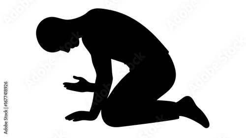 Silhouette of Solitude: A poignant silhouette depicts a figure in a moment of reflection or emotional vulnerability, posed on bended knee