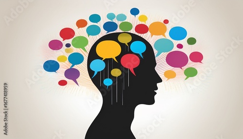 Wallpaper Mural silhouette of a head surrounded by colorful speech bubbles symbolizing communication and ideas Torontodigital.ca