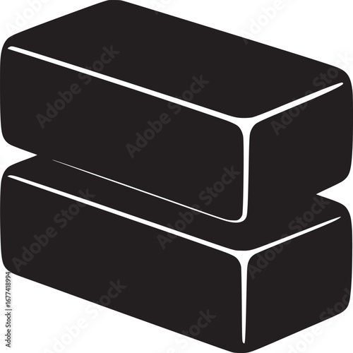 Illustration of two black rectangular blocks stacked on top of each other on a white background