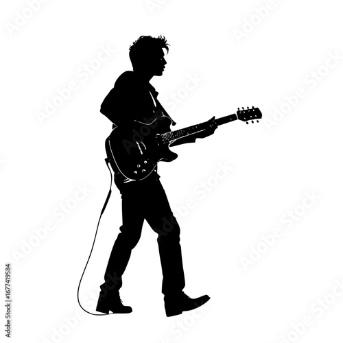 Musician plays guitar, silhouette, dynamic performance vibe