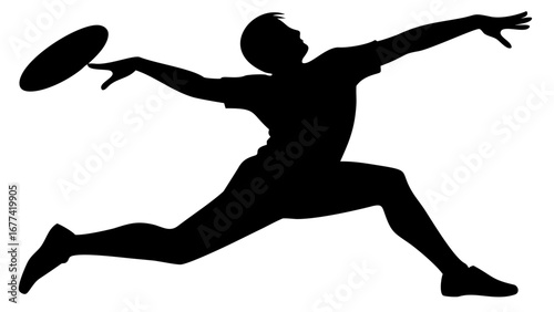 Silhouette of Disc Action: Capturing a moment of peak athleticism, a figure is silhouetted against a backdrop while reaching for the flying disc, embodying energy and skill.
