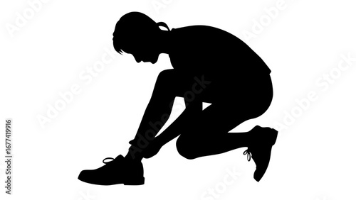 Silhouette of Aching Ankle: An athlete's silhouette shows them kneeling, tenderly cradling an ankle injured during a run, revealing a moment of pain, perseverance, and sportsmanship.
