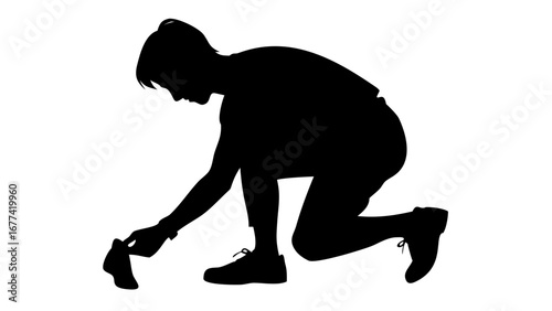 The Silhouette Gardener at Work: Capturing the essence of tending to the earth, this striking silhouette of a person engaged in gardening against a solid backdrop underscores themes of nurturing.
