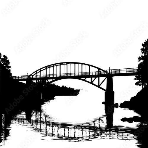 Elegant arch bridge over calm water at dusk