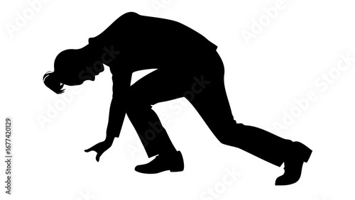 Silhouette of the person bending : A silhouette shot of a person bent, against a perfect bright background.
