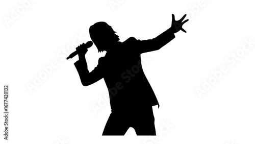 Silhouette of a Performer: A silhouette captures the energy of a performer, microphone in hand, as they command the stage with passion and poise.
