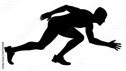Silhouette of a Sprinter at the Starting Line: A dynamic silhouette captures a sprinter in mid-action at the starting line, embodying speed, determination, and the thrill of competition.