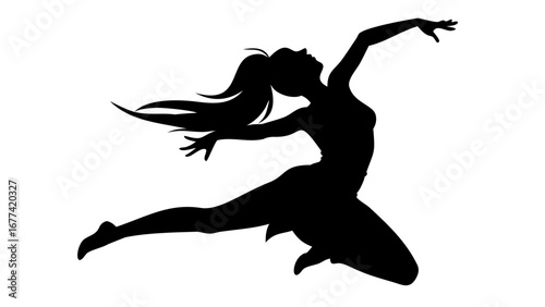 Dynamic Silhouette: A graceful silhouette of a dancer mid-leap, capturing the elegance and fluid motion of ballet.