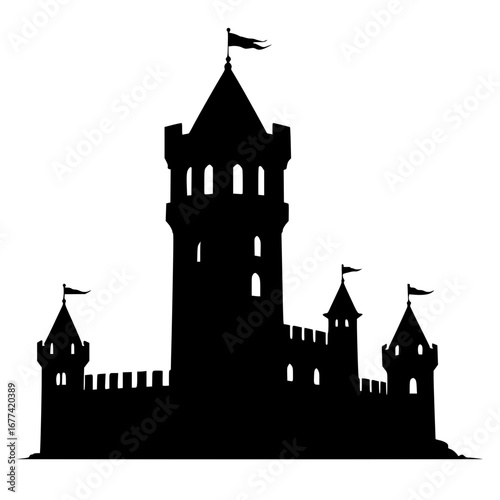 Majestic castle silhouette stands strong and iconic