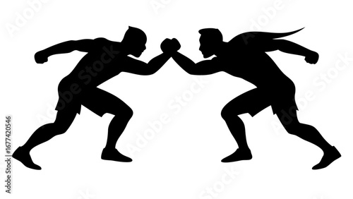 Arm Wrestling Silhouette Showdown: A dramatic silhouette captures the essence of arm wrestling.