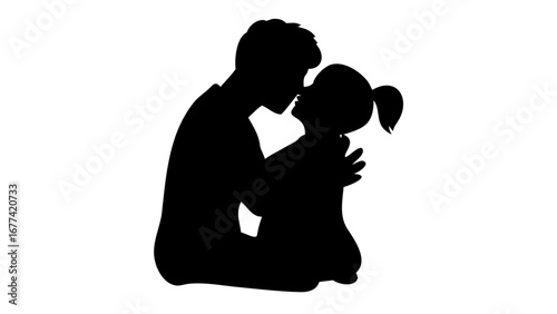 Silhouette of tenderness: A silhouette captures a poignant moment of a parent embracing a child, the shared intimacy painted in contrasting shades.  The tenderness embodies pure love.